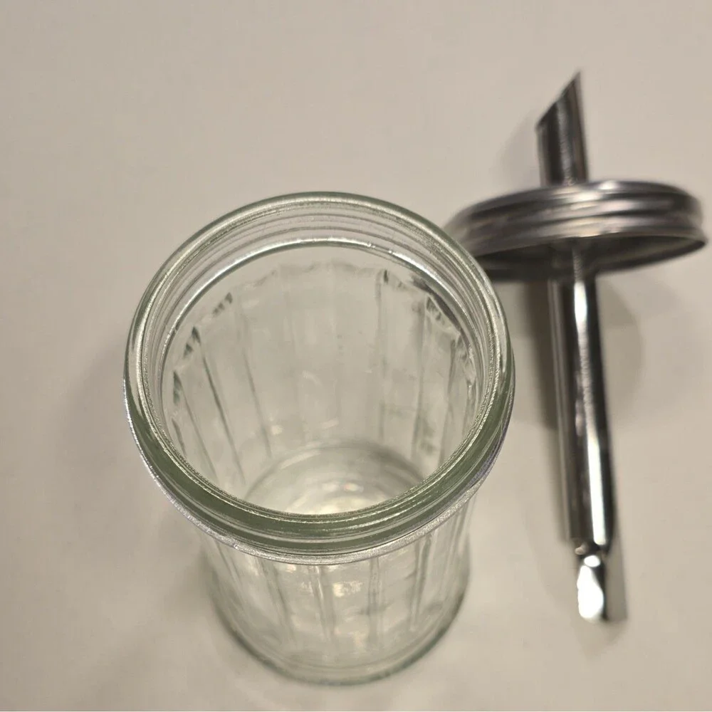Glass Sugar Shaker Dispenser w/ Metal Lid & Spout, Clear/Silver Glossy